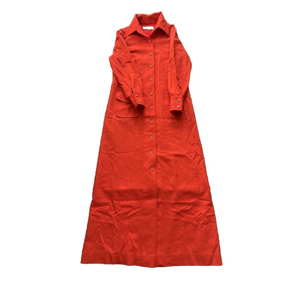Vtg 70s Young Pendleton Red Orange Virgin Wool Trench Coat Sz 13-14 Adult XS/S